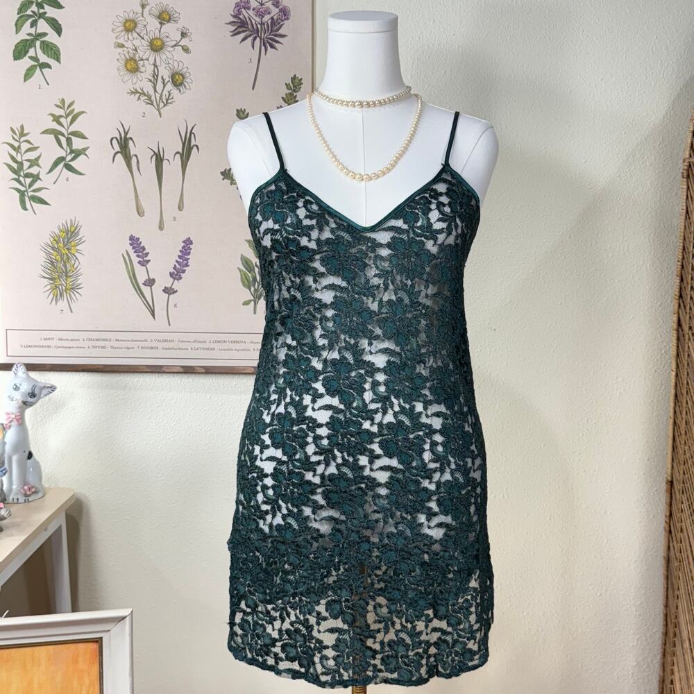 Vintage 90s Sheer Floral Lace Mini Slip Dress Fairy Whimsigoth Sexy Romantic M